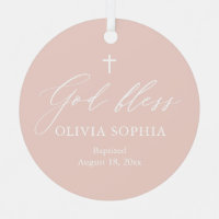 Dusty Pink Cross Girl Baptism Ceramic Ornament