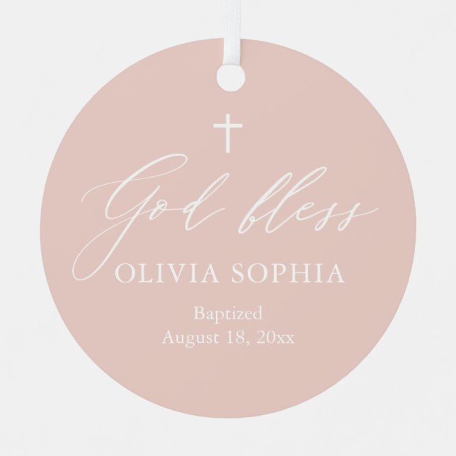 Dusty Pink Cross Girl Baptism Ceramic Ornament (Front)