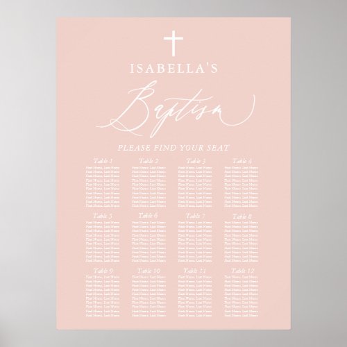Dusty Pink Cross Girl Baptism Seating Chart Sign