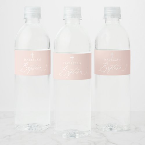 Dusty Pink Cross Girl Baptism Water Bottle Label