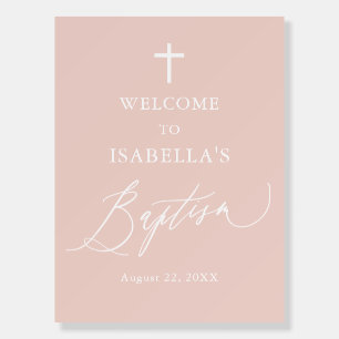 Dusty Pink Cross Girl Baptism Welcome Foam Board