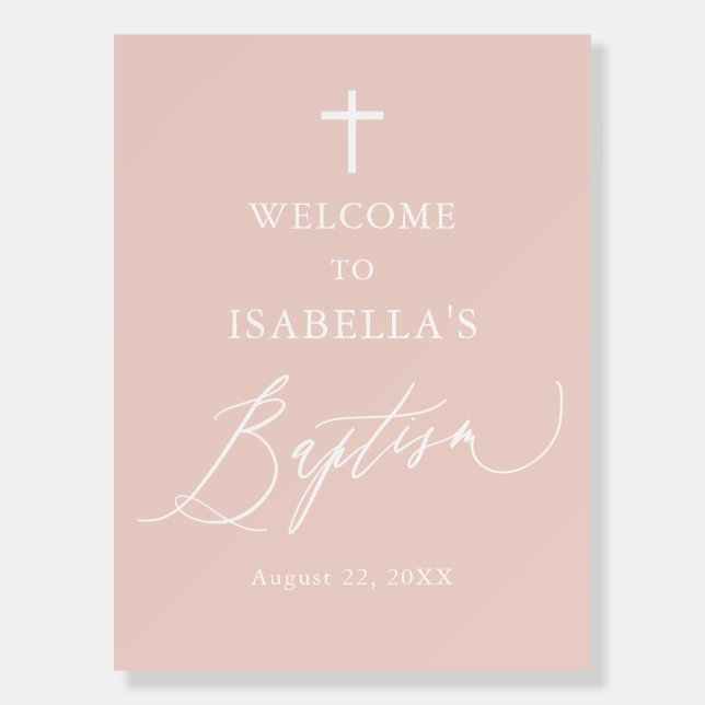 Dusty Pink Cross Girl Baptism Welcome Foam Board (Front)