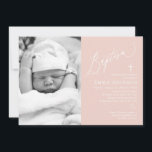 Dusty Pink Cross Girl Photo Baptism Invitation<br><div class="desc">Dusty Pink Cross Girl Photo Baptism Invitation,  Modern Baptism Photo Invite,  Pink Baptism Girl Baptism</div>