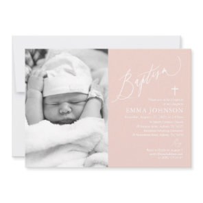 Dusty Pink Cross Girl Photo Baptism Invitation