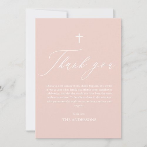 Dusty Pink Cross Girl Photo Baptism Thank You Card