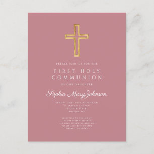 Dusty Pink Cross Religious Boy First Communion Postcard