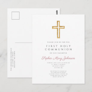Dusty Pink Cross Religious Boy First Communion Postcard