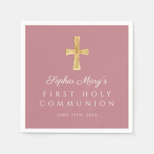 Dusty Pink Cross Religious Girl First Communion Napkins