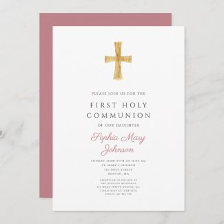 Dusty Pink Cross Religious Girl Holy Communion