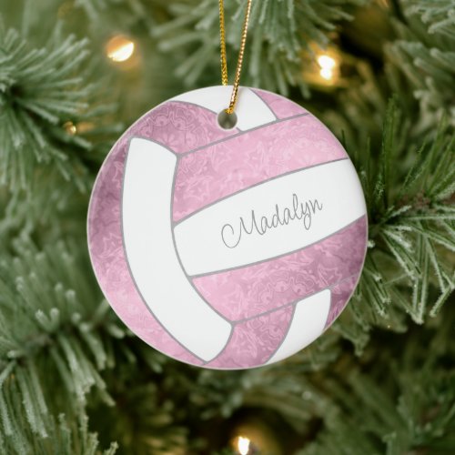 dusty pink custom name keepsake volleyball ceramic ornament