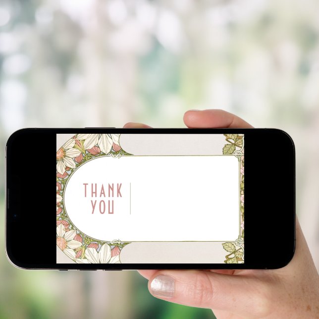 Dusty Pink Daisy Insert Thank You Card Art Nouveau (Front Digital)