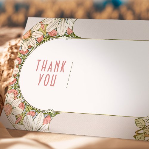 Dusty Pink Daisy Insert Thank You Card Art Nouveau