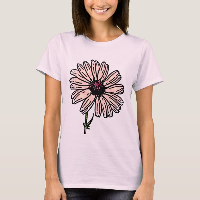 Dusty Pink Daisy Vintage flower T-Shirt (Front)
