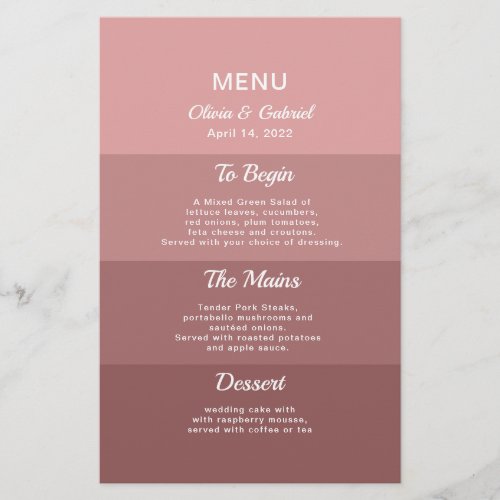 Dusty pink deep blush Stylish Elegant wedding menu