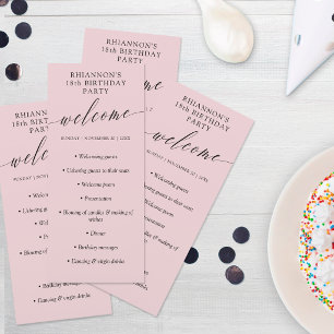 Dusty Pink Delicate Calligraphy Birthday Party Program