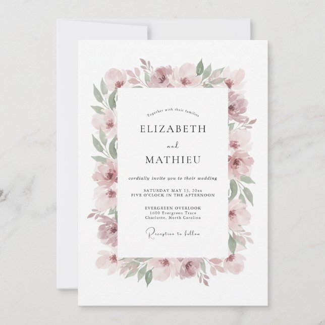 Dusty Pink Delicate Spring Wedding Invitation (Front)