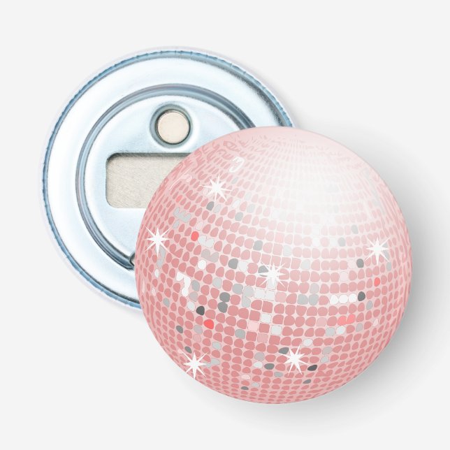 Dusty Pink Disco Ball Retro 70s Bottle Opener (Front)