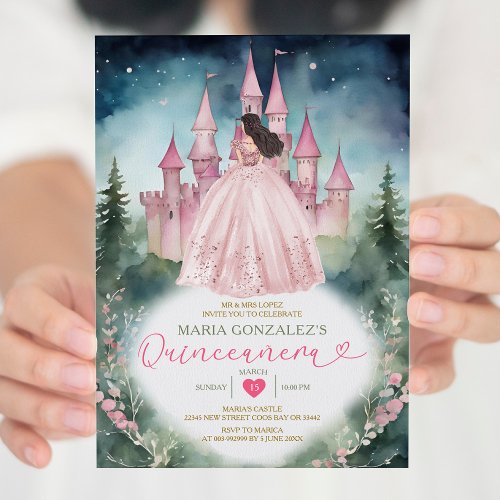 Dusty Pink Dress Forest Princess 15 Quinceaera Invitation