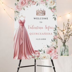 Dusty Pink Dress Gown Floral Quinceañera Welcome Foam Board