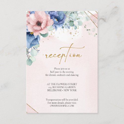 Dusty pink dusty blue faux gold frame reception enclosure card