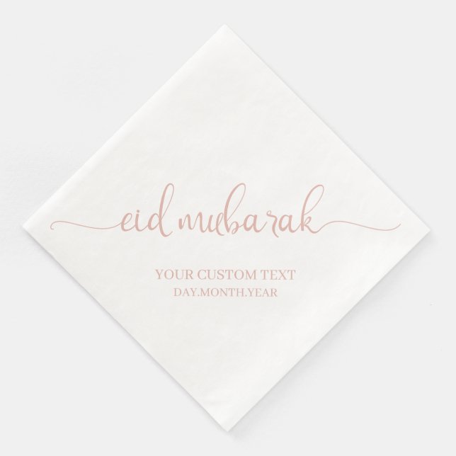 Dusty Pink Eid Mubarak Calligraphy Custom Paper Dinner Napkins (Corner)