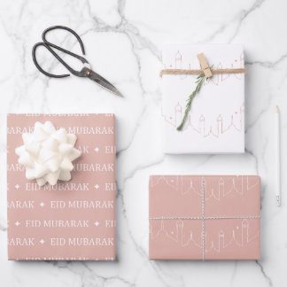 Dusty Pink Eid Mubarak Masjid Pattern Design Wrapping Paper Sheets