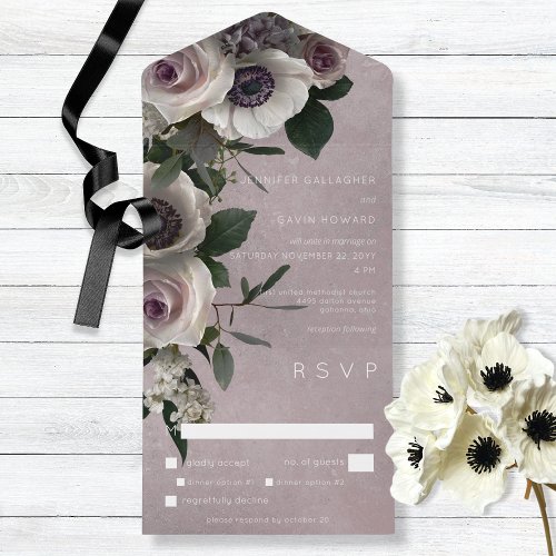 Dusty Pink Elegant Floral Modern Dinner All In One Invitation