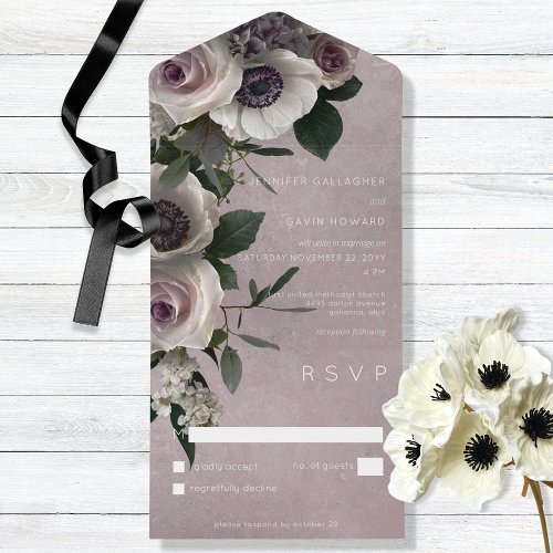 Dusty Pink Elegant Floral Modern No Dinner All In One Invitation