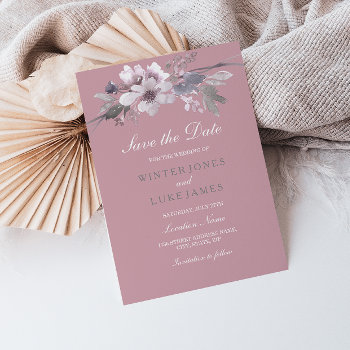 Dusty Pink Elegant Floral Save The Date Card by Nicheandnest at Zazzle