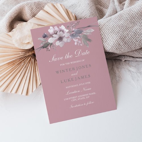 Dusty Pink Elegant Floral Save The Date Card