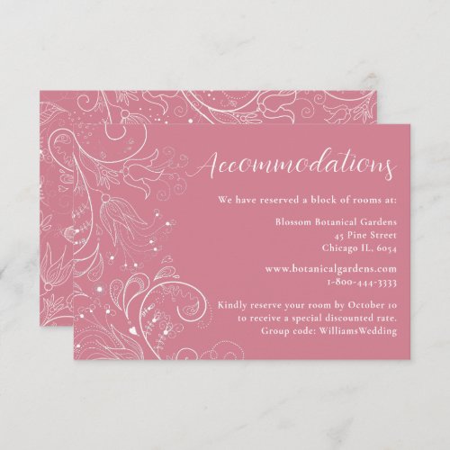 Dusty Pink Elegant Floral Wedding Accommodations Enclosure Card