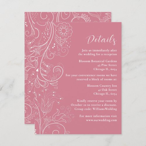 Dusty Pink Elegant Floral Wedding Details Enclosure Card
