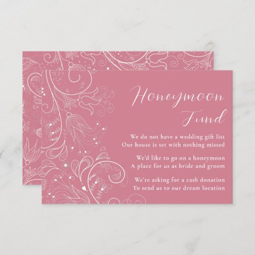 Dusty Pink Elegant Floral Wedding Honeymoon Fund Enclosure Card