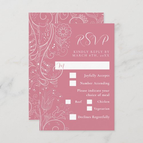 Dusty Pink Elegant Floral Wedding Meal Choice RSVP Card