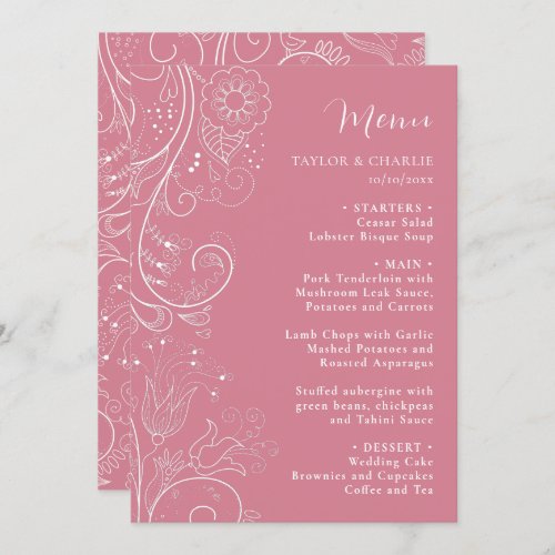 Dusty Pink Elegant Floral Wedding Menu