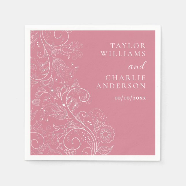 Dusty Pink Elegant Floral Wedding Napkins (Front)