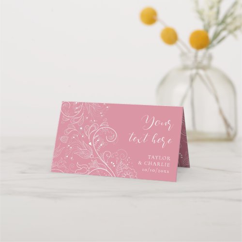 Dusty Pink Elegant Floral Wedding Place Card
