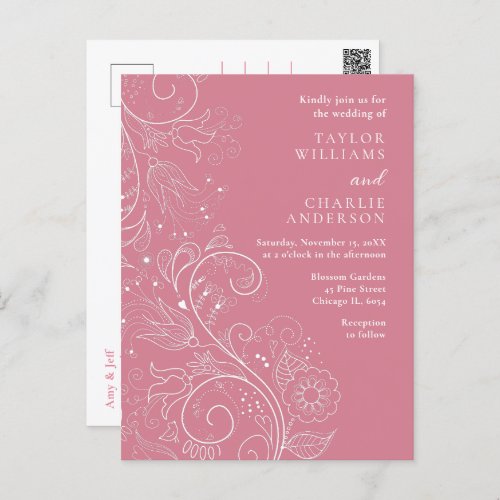 Dusty Pink Elegant Floral Wedding Postcard