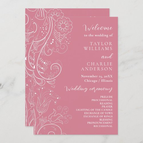 Dusty Pink Elegant Floral Wedding Program