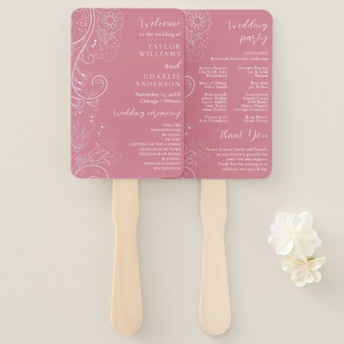 Dusty Pink Elegant Floral Wedding Program Hand Fan