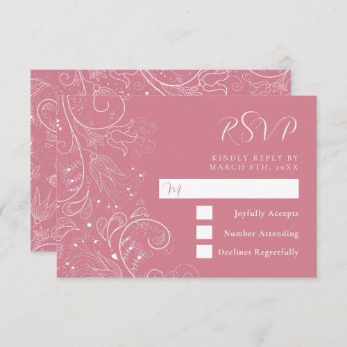 Dusty Pink Elegant Floral Wedding RSVP Card