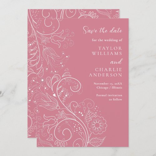 Dusty Pink Elegant Floral Wedding Save The Date