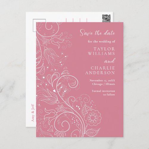 Dusty Pink Elegant Floral Wedding Save The Date Postcard