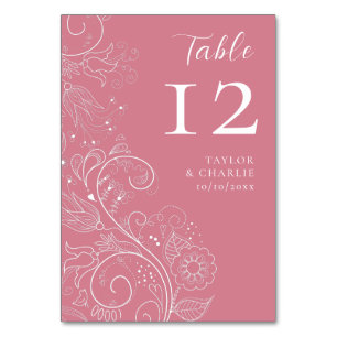 Dusty Pink Elegant Floral Wedding Table Number