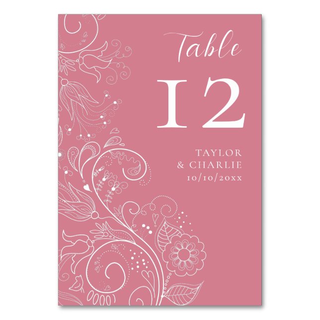Dusty Pink Elegant Floral Wedding Table Number (Front)
