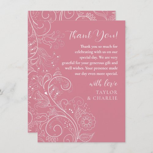 Dusty Pink Elegant Floral Wedding Thank You Card