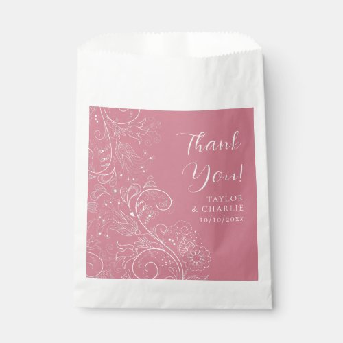 Dusty Pink Elegant Floral Wedding Thank You Favor Bag