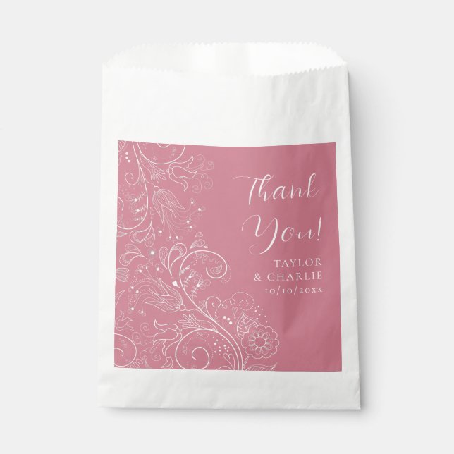 Dusty Pink Elegant Floral Wedding Thank You Favor Bag (Front)