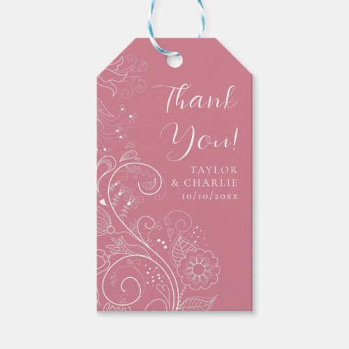 Dusty Pink Elegant Floral Wedding Thank You Gift Tags