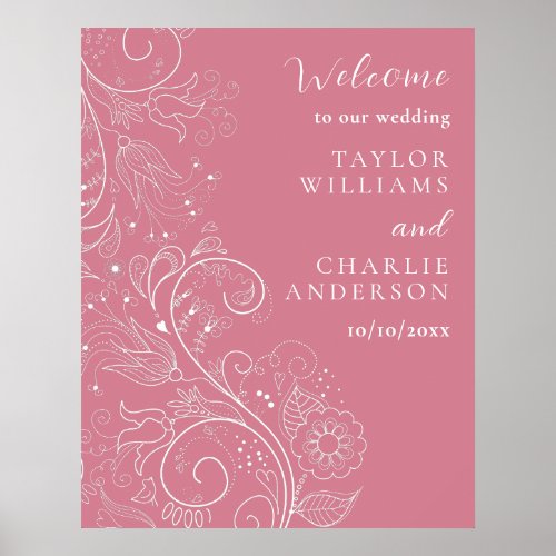 Dusty Pink Elegant Floral Wedding Welcome Poster